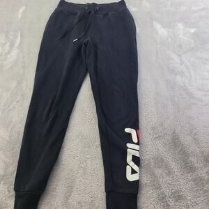 FILA Womens Graphic Tracksuit Trousers Joggers Size Small Black Cotton